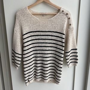 Jones New York Preppy Button Shoulder Striped Sweater Large